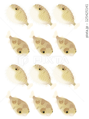 かわいいハリセンボンのパターンイラスト 125425141