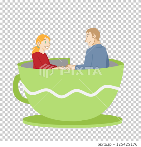 コーヒーカップに乗る白人カップル コーヒーカップに乗る白人カップル 125425176