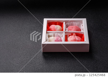 Delicious sweet mochi in the shape of red hearts Delicious sweet mochi in the shape of red hearts 125425468