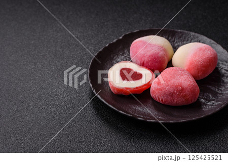 Delicious sweet mochi in the shape of red hearts Delicious sweet mochi in the shape of red hearts 125425521