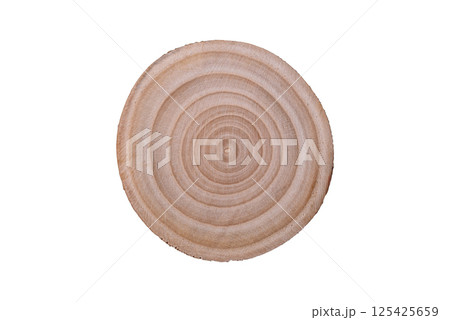 Round wooden cut of a tree or branch with annual rings 125425659