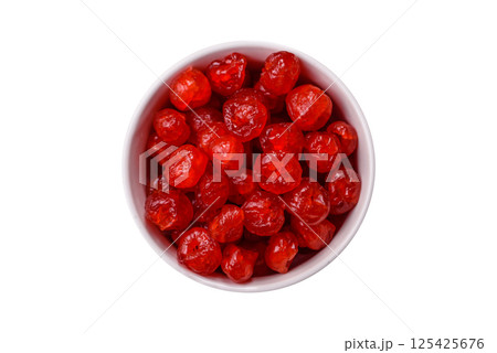 Dried sweet red pitted cherries or candied fruits 125425676