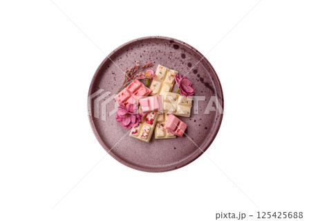 Multicolored handmade chocolate bars pink, white, brown colors Multicolored handmade chocolate bars pink, white, brown colors 125425688