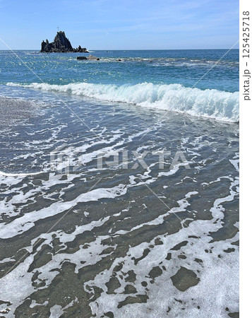 Asseu Rock in sea, Liguria. Nature and tourism of Italy, Europe. Ecology and clean air. Environmental protection.  125425718