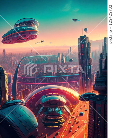 空飛ぶ円盤が飛ぶ未来社会 空飛ぶ円盤が飛ぶ未来社会 125425732