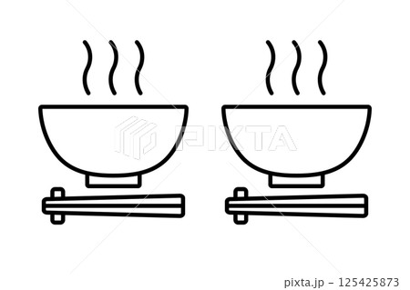 湯気が出ている麺類などが入った器と箸のアイコン 湯気が出ている麺類などが入った器と箸のアイコン 125425873