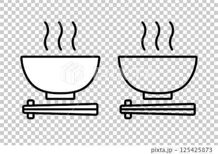 湯気が出ている麺類などが入った器と箸のアイコン 湯気が出ている麺類などが入った器と箸のアイコン 125425873
