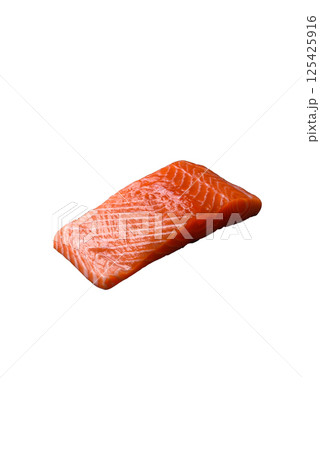 Fresh raw salmon steak with spices and herbs Fresh raw salmon steak with spices and herbs 125425916