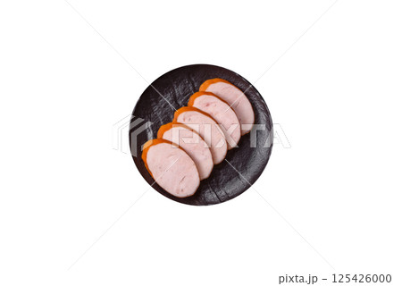 Delicious fresh boiled chicken or pork sausage cut into slices Delicious fresh boiled chicken or pork sausage cut into slices 125426000