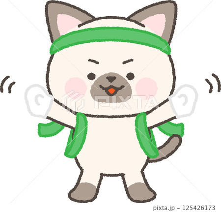 たすきとハチマキをした応援団のシャム猫 125426173