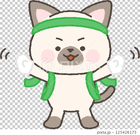 たすきとハチマキをした応援団のシャム猫 125426173