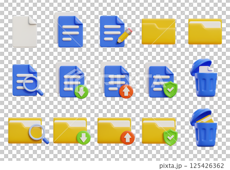 3D Cartoon Documents and Folders Icon Set 125426362