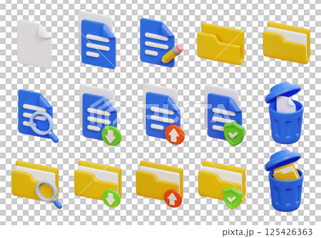3D Cartoon Documents and Folders Icon Set 125426363