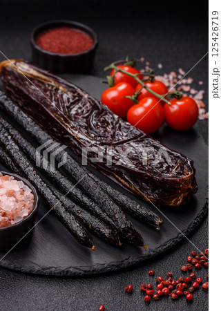 Horse meat sausage with salt, spices and herbs 125426719