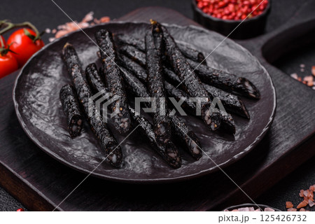 Horse meat sausage with salt, spices and herbs 125426732
