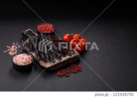 Horse meat sausage with salt, spices and herbs Horse meat sausage with salt, spices and herbs 125426750