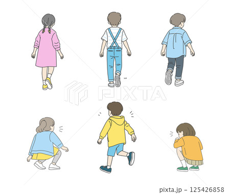後ろ姿の子供たちのイラストセット 125426858