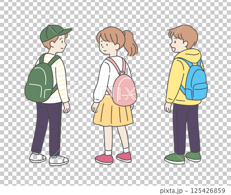 Children carrying backpacks 125426859