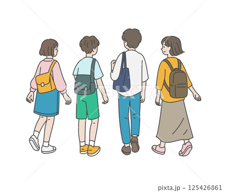 歩く若者たちの後ろ姿 125426861
