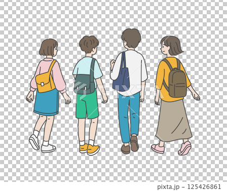 歩く若者たちの後ろ姿 125426861