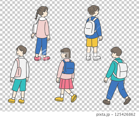登校中の小学生たちのセット 125426862