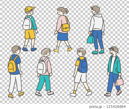 登校する子供たちのセット 125426864