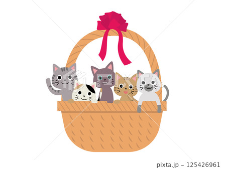バスケットにてんこ盛りのかわいい猫たち 125426961