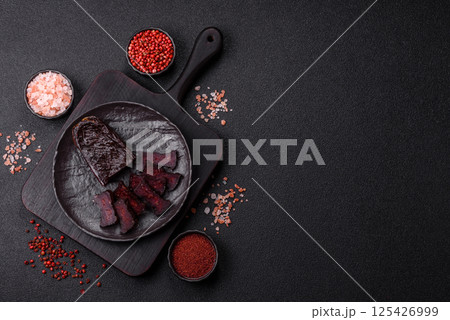 Horse meat sausage with salt, spices and herbs Horse meat sausage with salt, spices and herbs 125426999