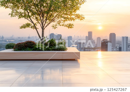 empty marble table and cityscape of modern city empty marble table and cityscape of modern city 125427267