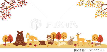 秋のかわいい動物のイラストのフレーム 125427336