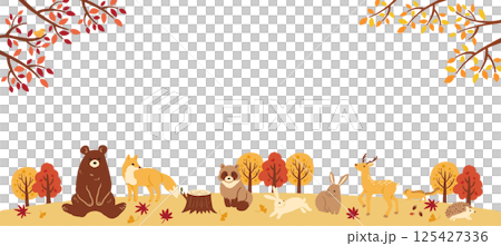 秋のかわいい動物のイラストのフレーム 125427336