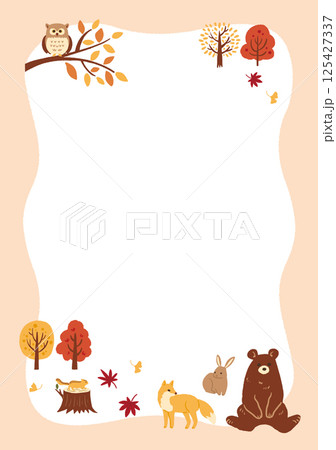 秋のかわいい動物のイラストのフレーム 125427337