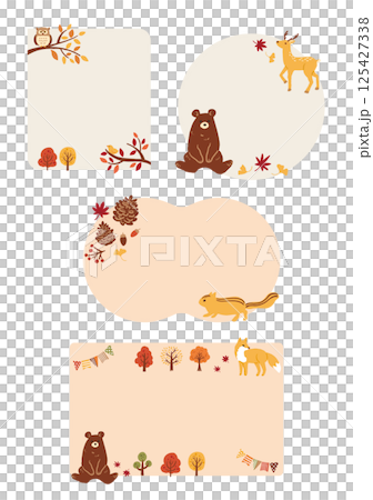 秋のかわいい動物のイラストのフレームセット 125427338