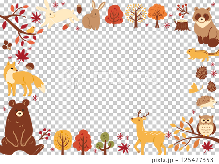 秋のかわいい動物のイラストのフレーム 125427353