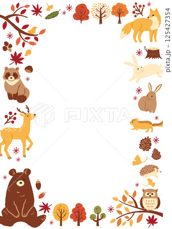 秋のかわいい動物のイラストのフレーム 125427354