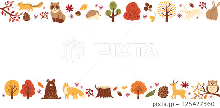 秋のかわいい動物のイラストのフレーム 125427360
