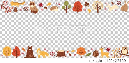 秋のかわいい動物のイラストのフレーム 125427360