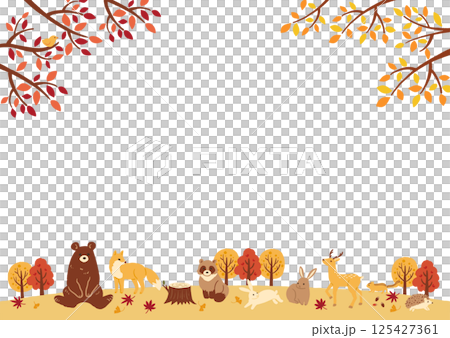 Autumn cute animal illustration frame 125427361