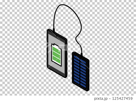 Isometric illustration of a solar charging set for smartphones Isometric illustration of a solar charging set for smartphones 125427459