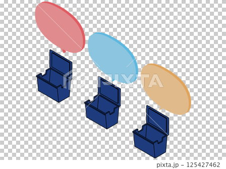空の備蓄ボックスと吹き出しテンプレート アイソメイラスト 125427462