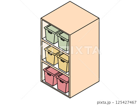カラーボックス収納棚アイソメイラスト カラーボックス収納棚アイソメイラスト 125427467