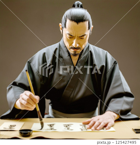 手紙を書く侍 125427495