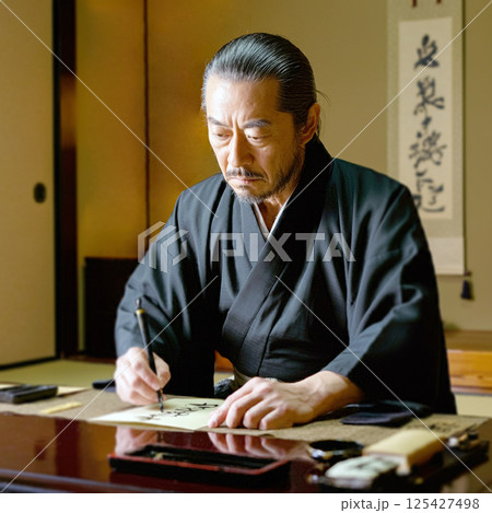 手紙を書く侍 125427498
