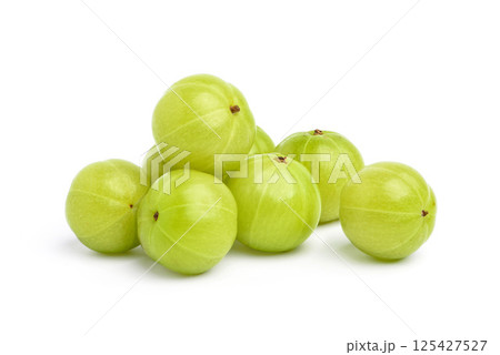 Amla, Pile of Fresh Indian gooseberry fruits isolated on white background. 125427527