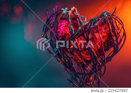 Romantic Wire Heart Sculpture with Glowing Interior for Valentine Concepts Romantic Wire Heart Sculpture with Glowing Interior for Valentine Concepts 125427897