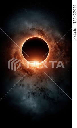glowing black hole surrounded by swirling cosmic clouds glowing black hole surrounded by swirling cosmic clouds 125427951