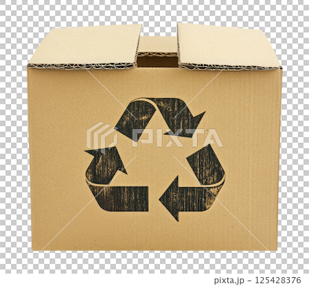 Cardboard Box with Recycle Symbol 125428376