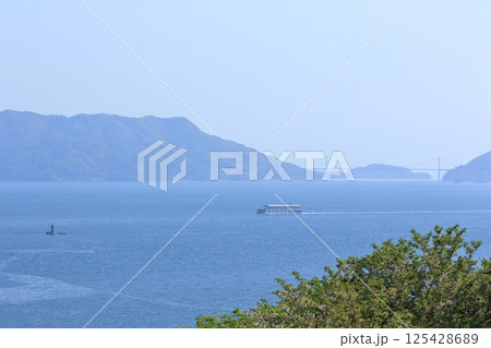 穏やかな春の瀬戸の海をゆっくり進む豪華客船 125428689
