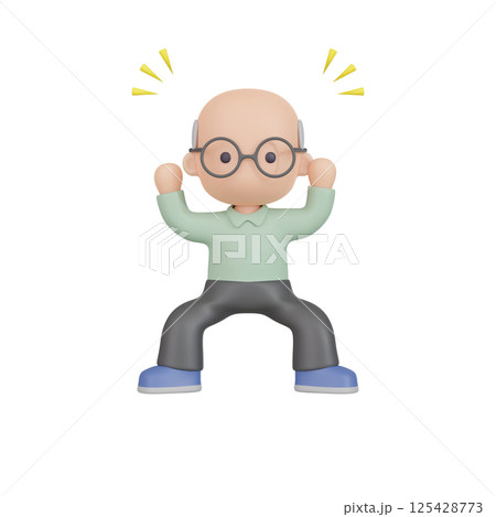 3DCG｜元気いっぱいであることをアピールする日本のおじいちゃん 125428773