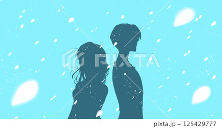 背中合わせの男女 切ない 花吹雪 影絵 背中合わせの男女 切ない 花吹雪 影絵 125429777